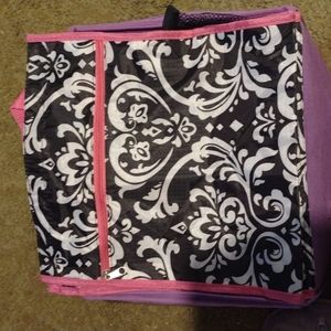 Black and white paisley bag with pink trim